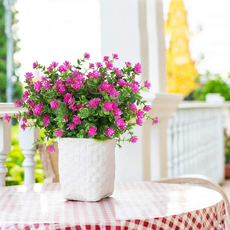 HAPLIA 6 Bundles Artificial Flowers, Fake Artificial Greenery UV Resistant No Fade Faux Plastic Plants for Wedding Bridle Bouquet Indoor Outdoor Home Garden Kitchen Office Table Vase (Fuchsia) - Image 3